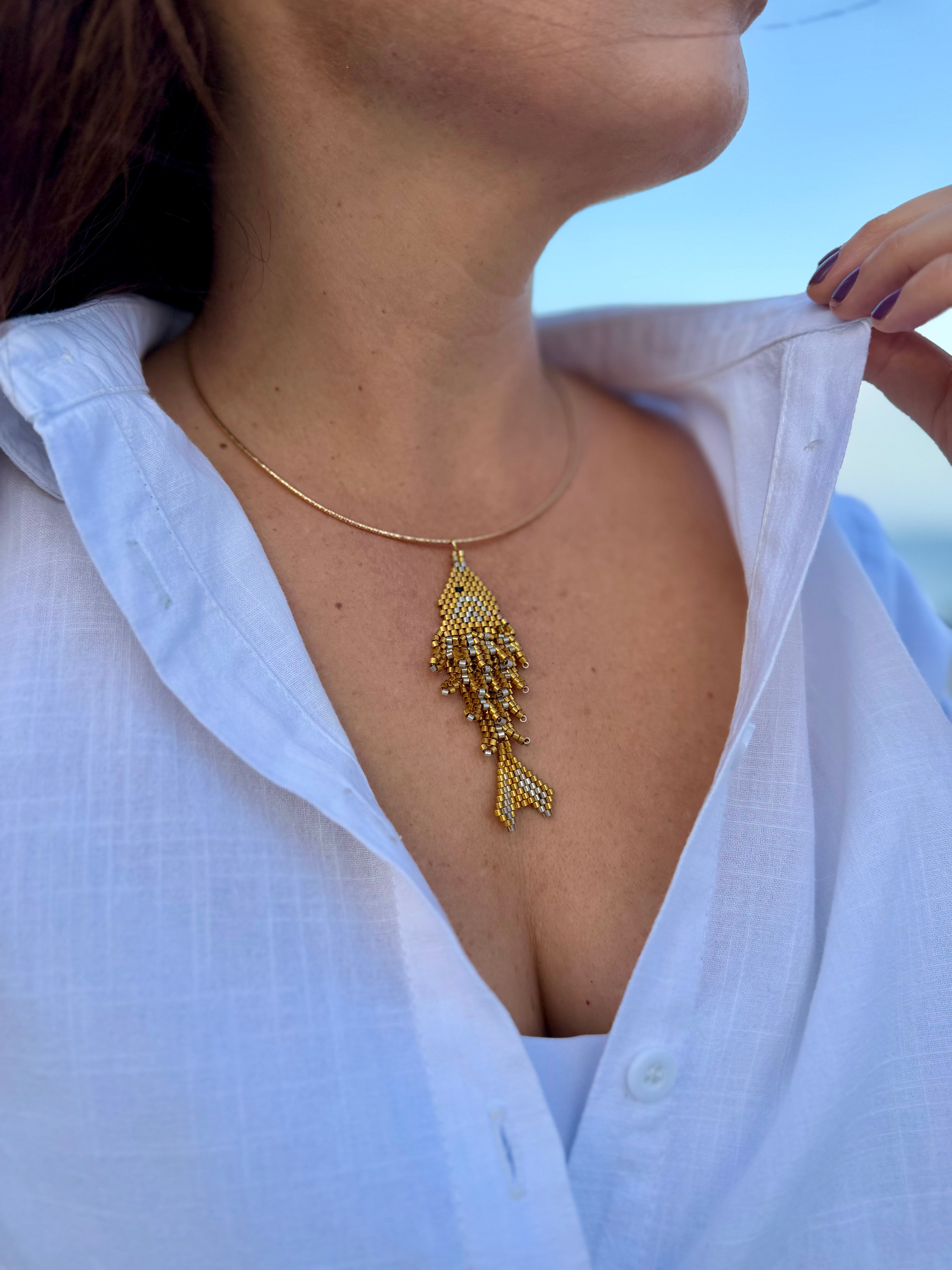 Golden Sand Miyuki Fish Necklace